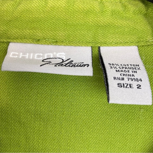Chico’s Platinum Green Denim Jacket Ruffle Trim Silver Hardware Size 2 - Picture 5 of 7